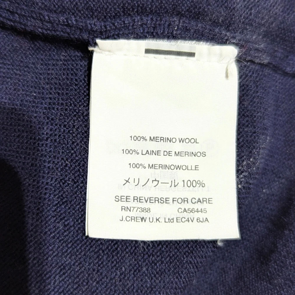 J. Crew Sweater Blue 100% Merino Wool Side Slit Striped Ties Sm *Dry Clean Only